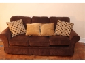 Brown Micro Fiber Couch With Throw Pillows