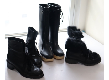 3 Pair  Boot Lot Marc Jacobs Dana Davis Fur Lined Size 36, 6 Made In Italy