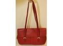 Longchamp Red Leather Shoulder Bag Hand Bag Purse W/ Flap (E)