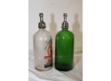 Pair Of Vintage Green And Clear Seltzer Soda Bottles
