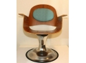 Vintage Mid-Century Rotating Wooden Arm Salon Chair Chrome Base Bent Plywood