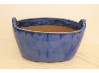 Antique Blue Glaze French Earthenware Pottery Vessel Vase Tub