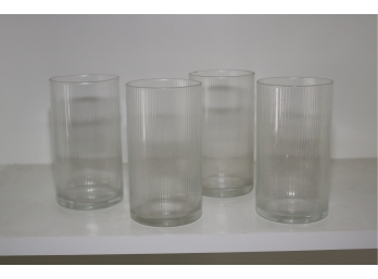 Set Of 4 Tall Ribbed Glasses