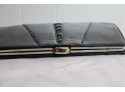 Vintage SISO Made In Italy Black Leather Snake Skin Alligator Clutch Handbag Purse