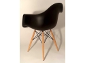 Eames Style Molded Arm Chair. Mid-Century Black Chair. Natural Wood Legs. Excellent  Condition