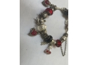Pandora Charm Bracelet Cherries Turtle Pig Red Gemstones