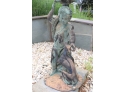 Vintage Bronze Greco-Roman Figure And Dog Statue Planter