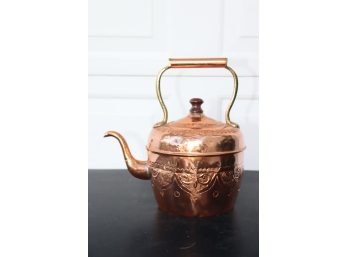 Antique/ Vintage Copper And Brass Tea Kettle Pot