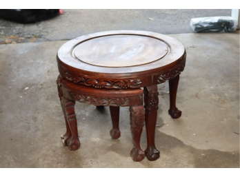 Asian Wood Round Table With Stool