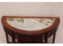 Vintage Wooden Half Round Marble Top Table