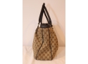 Authentic Vintage Gucci GG Monogram Canvas Brown Leather Hand Tote Bag