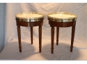 Vintage Pair Of Round Marble Top Side Tables