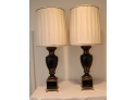 Vintage Pair Of Black And Gold Table Lamps With Shades
