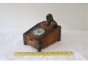 Wooden Desk Clock Trinket Box With Lion