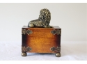 Wooden Desk Clock Trinket Box With Lion