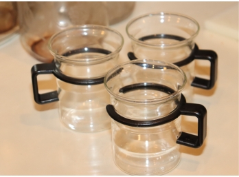 Set Of 3 VINTAGE BODUM BISTRO BLACK HANDLE CLEAR GLASS 8 OZ COFFEE CUP MUG