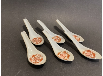 Set Of 6 Antique Chinese Porcelain Soup Spoons