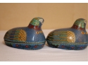 Pair Of Old Cloisonne Bird Trinket Covered Dish