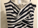 Artelier Nicole Miller Strapless White With Navy Stripe Dress Size P