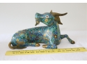 Vintage Chinese Bronze Cloisonne Enamel Cattle Oxen Bull Animal Statue