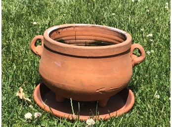 Vintage Terra-cotta Flows Pot With Ceramic Tray