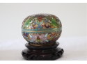Vintage Chinese Cloisonne Trinket Jar On Wood Base