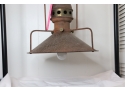 Vintage Mid-Century Industrial Chandelier Ceiling Light Metal And Brass Cloth Covered Wires