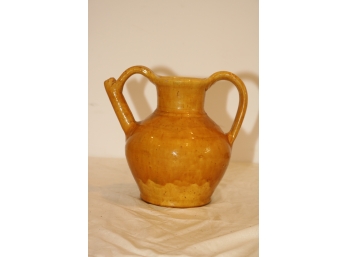 Antique French Terracotta Yellow Glazed Jug Pitcher Stoneware