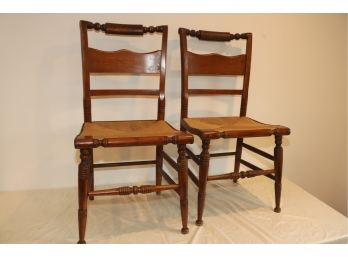 Pair Of Antique Rope Seat Wooden Chairs
