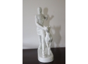 Vintage Pair Of Art Deco White Porcelain Sculptures By Augarten Man And Woman With Dogs