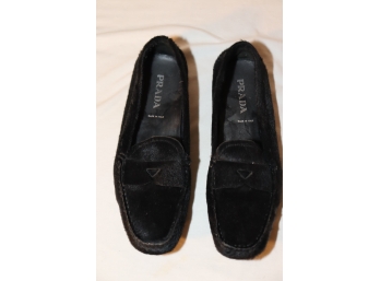 PRADA Black Fur Loafers Size 36 12