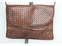 Vintage Brown Leather Weave Handbag Purse Shoulder Bag Or Clutch