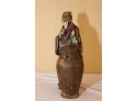 Antique Ceramic Japanese Man With Wicker Urn Figurine