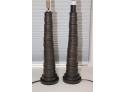 Pair Of Bronze Stacked Disk Table Lamps W Shades