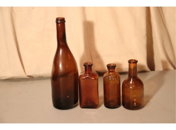Vintage Lot Of 4 Brown Amber Bottles