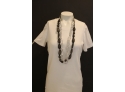 2 Black/ White Silk Covered Beaded Necklaces