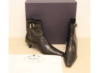 Prada Vitello Lisato Black Leather Boots Sz. 39.5