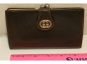 Vintage Gucci GG Monogram Brown Leather Wallet W/ Kisslock Coin Change Purse (e1)