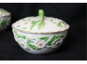 Mottahedeh Design Italy Majolica White Daisy Flowers Bowl W/ Lid And Under Plate Saucer