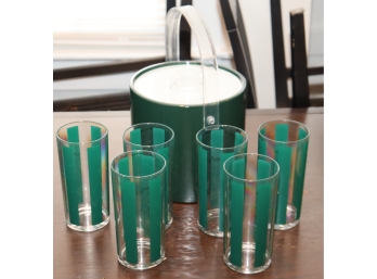 Set Of 6 Stotter Striped Plastic Glasses And Matching Ice Bucket