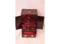 Old Chinese Rosewood & Brass W/ Carved Jade Jewelry Box