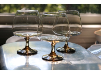 Set Of 3 Smoked Glass Stem Brandy Glasses