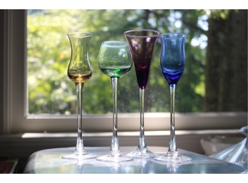 Set Of 4 Lenox Crystal Colored Cordial Glasses Long Stems Aperitif