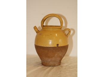 Antique French Terracotta Yellow Glazed Jug Pitcher Stoneware