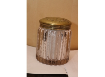 Old Vintage Brass Top Glass Jar