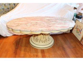 Vintage Pink Marble Top Coffee Table Scalloped Edge