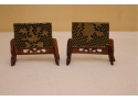 Pair Of OLD Chinese Brass Enamel Pieces On Wood Stands