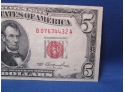 1953 Red Seal United States Note $5 Dollar Bill AU