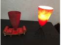 RED TABLE LAMP RETRO SHADE WIRE BASE,  RED TABLE LAMP RETRO SHADE COUCH BASE