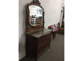 Antique Dresser W/ Mirror And Glass Top